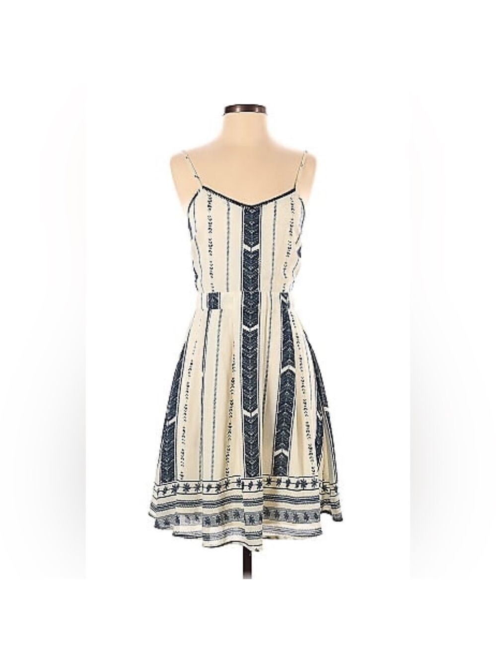 NWT AQUA Geometric Striped Boho Cami Dress Cream Navy Blue Size XS